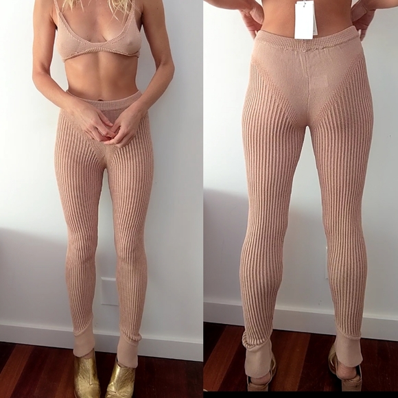 NWT Ruve Shop SET knit futuristic natural almond tan pant set XS - Picture 7 of 9